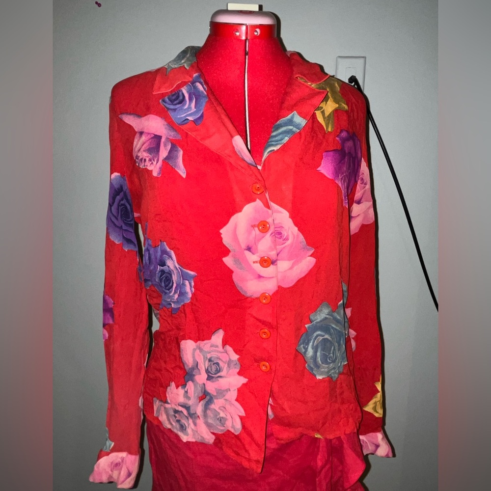 Carlisle Red Floral Long Sleeve Blouse